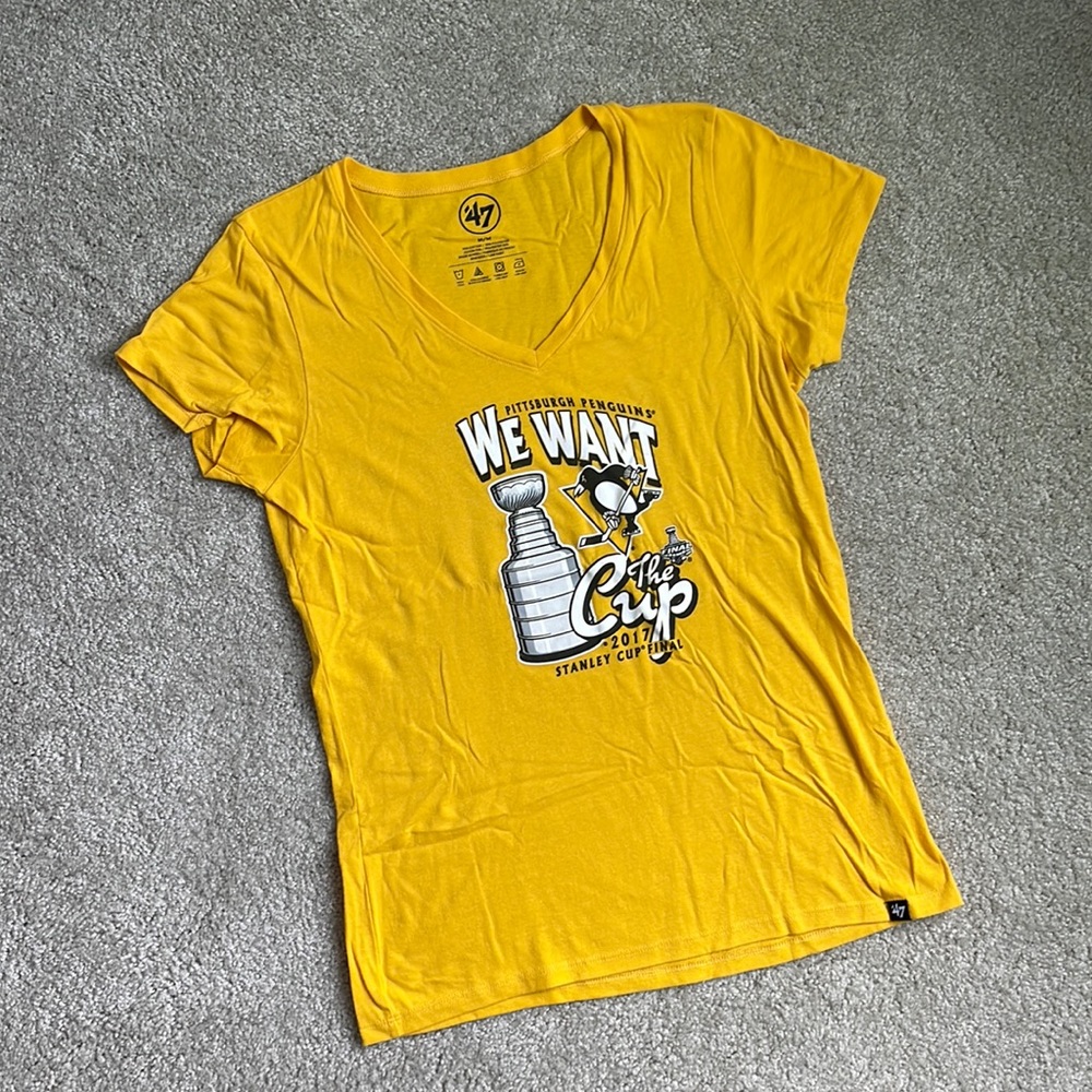 '47 Women's Pittsburgh Penguins Yellow 'We Want The Cup' Tee